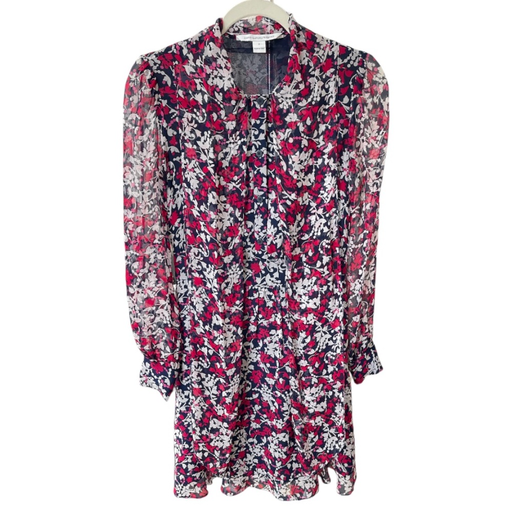Diane von Furstenberg Arabella Silk Chiffon Tie Neck Dress Size 2